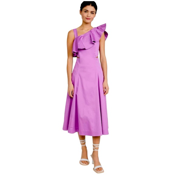 NWT Veronica Beard Beilla Ruffled-Sleeve Midi Dress in Vivid Orchid